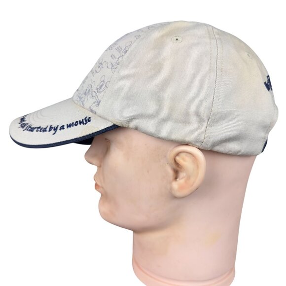 Vtg Disney Mickey Mouse Baseball Cap Hat Beige Navy Embroidered Strapback - Picture 5 of 15